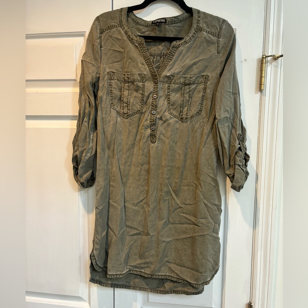 Express Olive Green Shirtdress